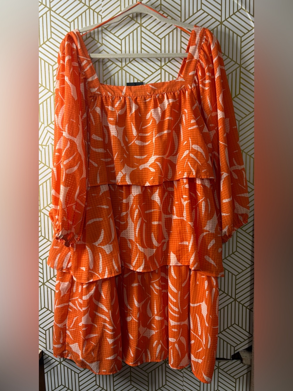 Who What Wear Orange Printed Tiered Dress XXL